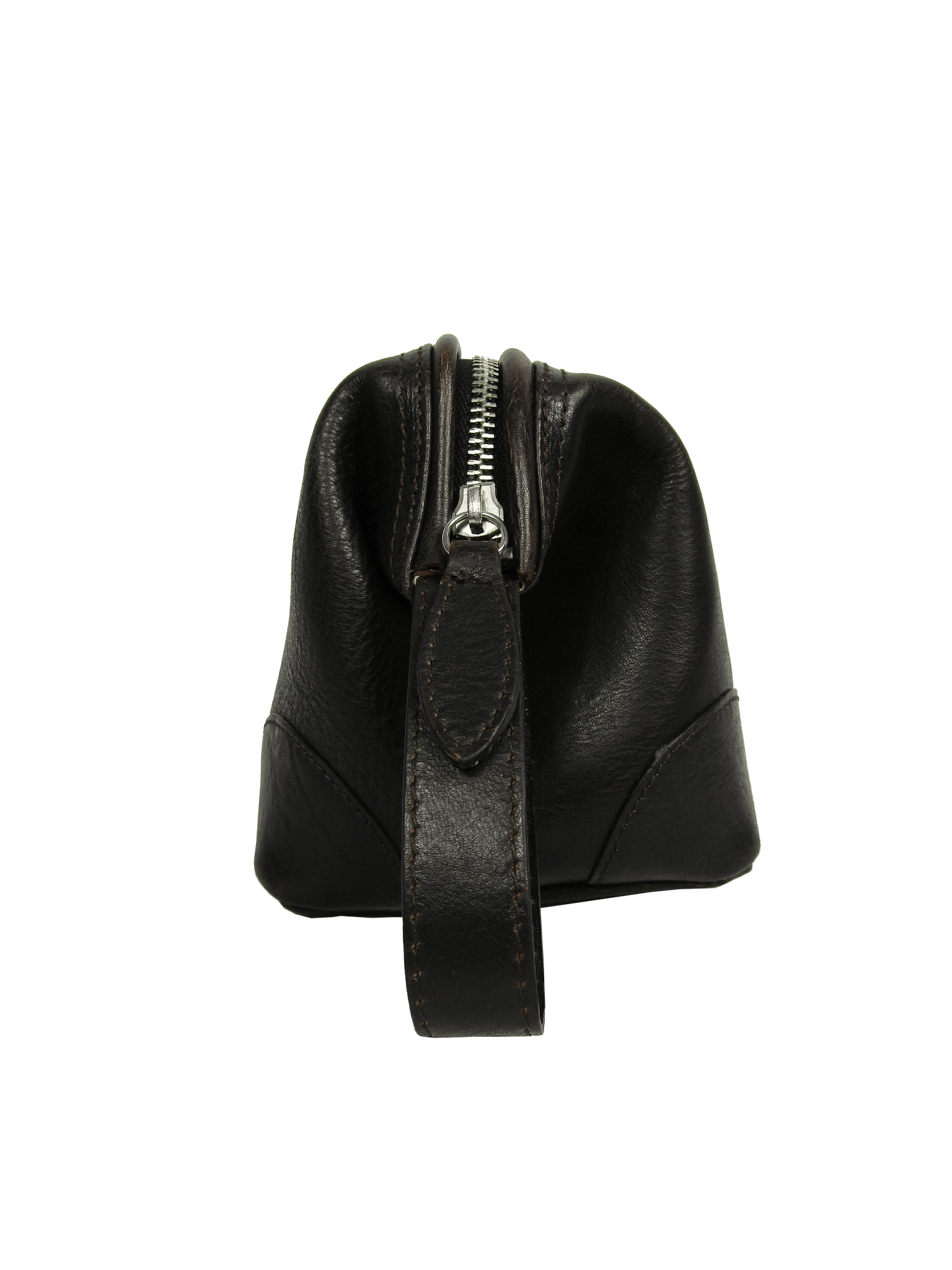 Framed Wash Bag in Dark Brown Bison Leather